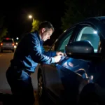 Atlanta Car Window Repair Technician Working Late at Night