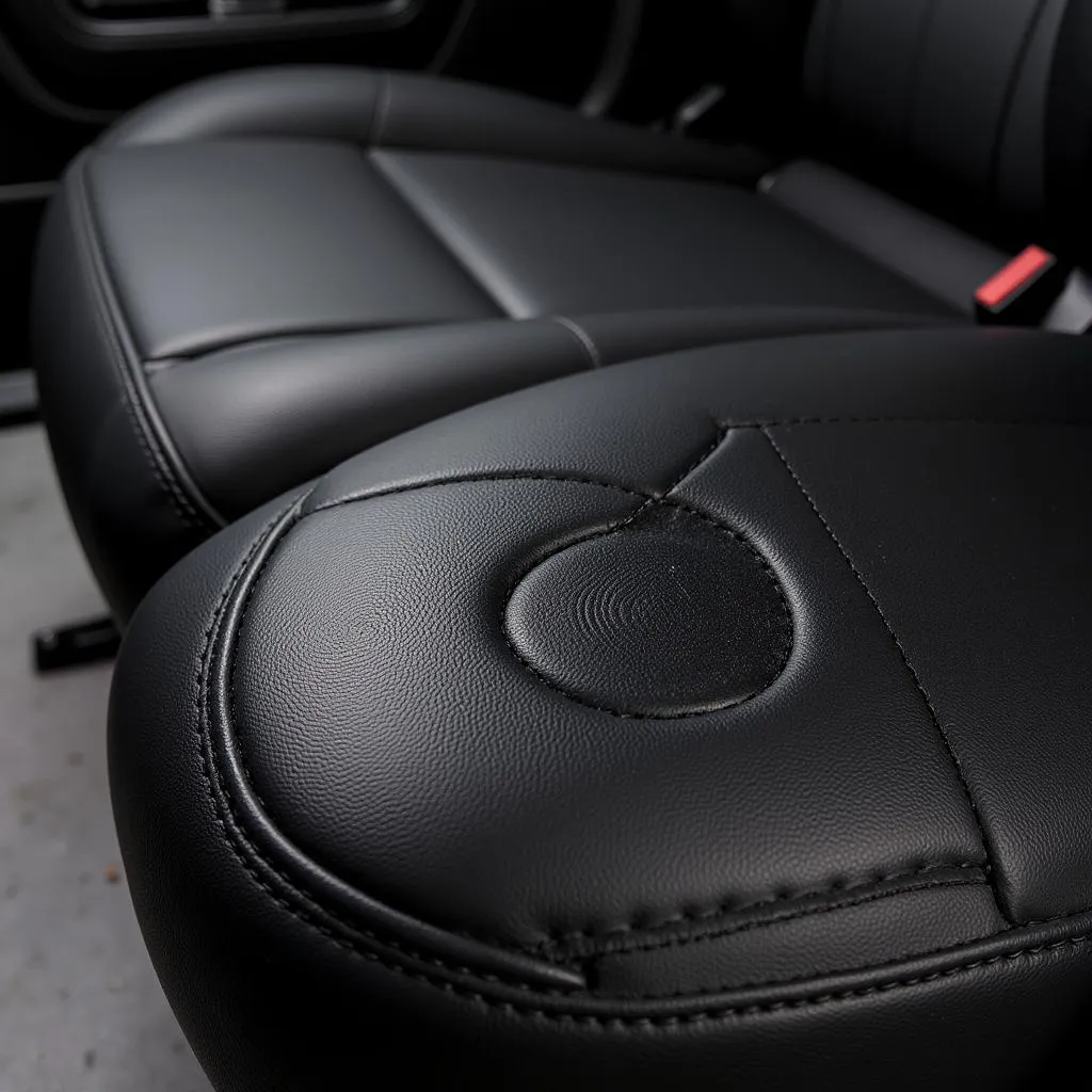  A pristine black leather car seat after repair.