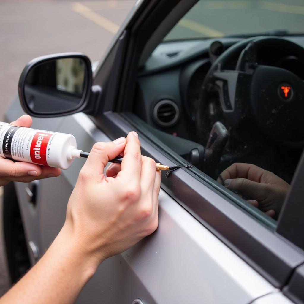 Applying Adhesive Sealant to Car Window Shoe Molding