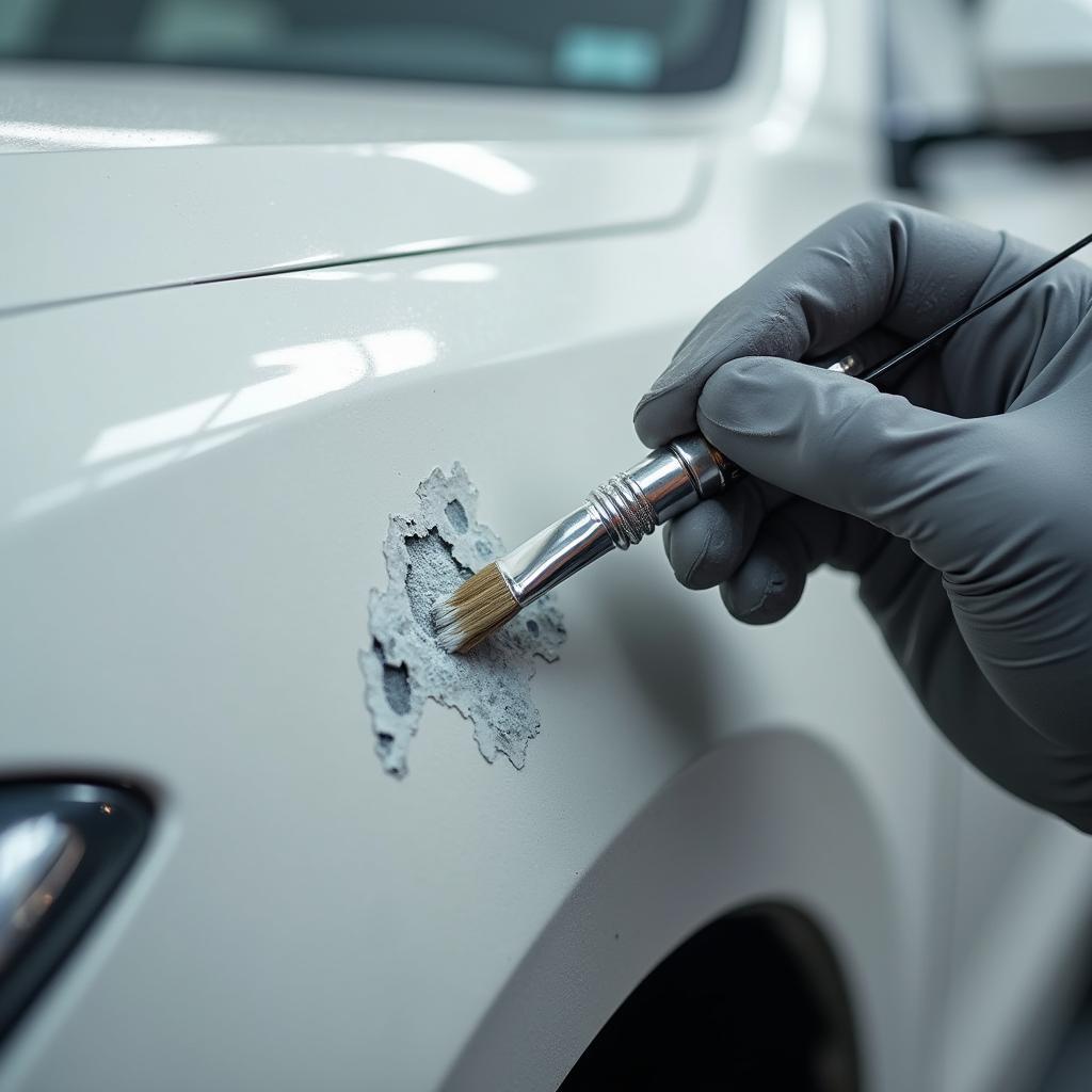 Applying Primer to Chipped Car Paint