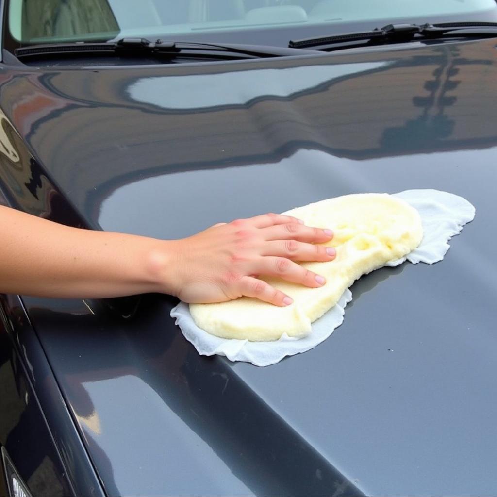 Applying car wax for paint protection