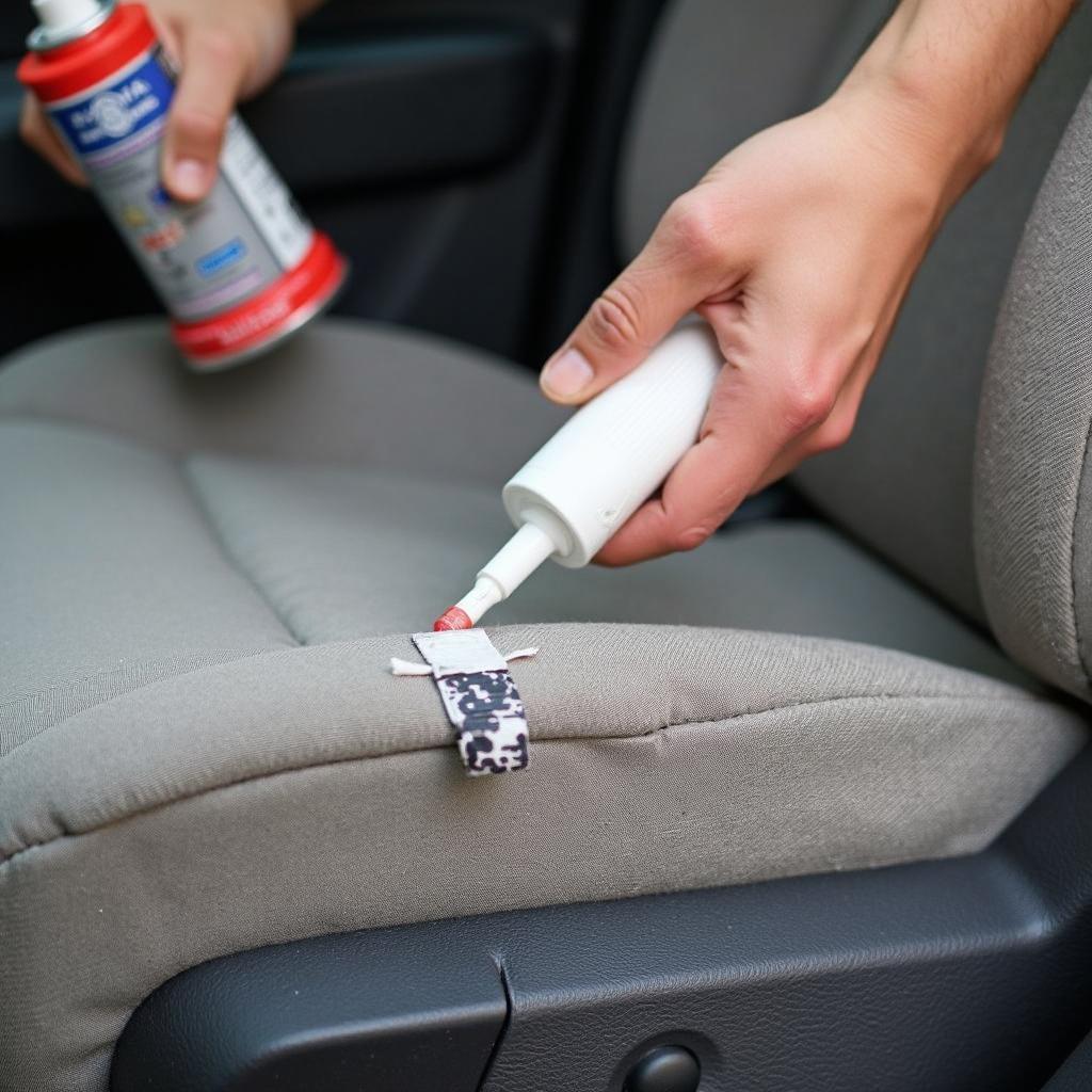 Applying Fabric Adhesive to Car Seat