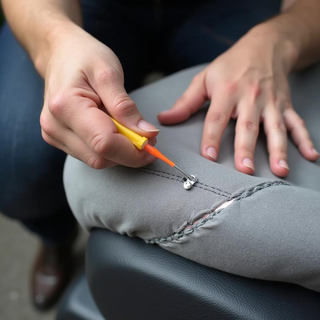  Applying Fabric Glue to Car Seat Tear