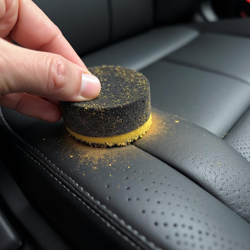 Applying Leather Colorant to Car Seat Scratch