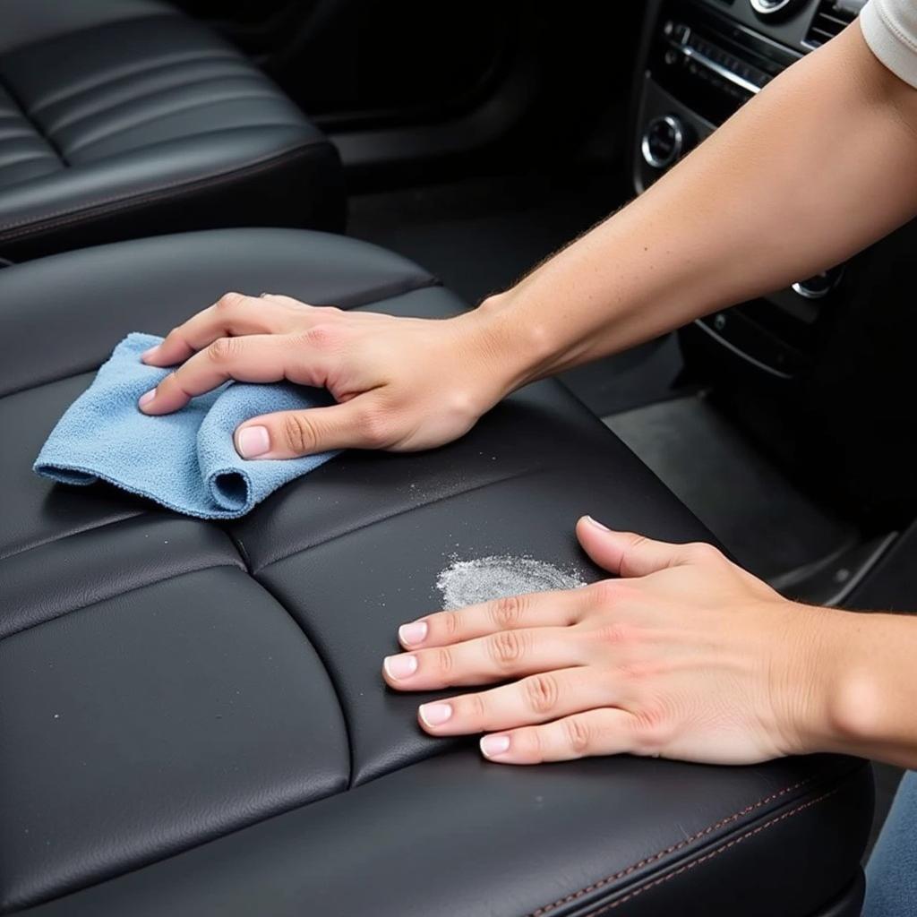 Applying Leather Conditioner to Car Seat