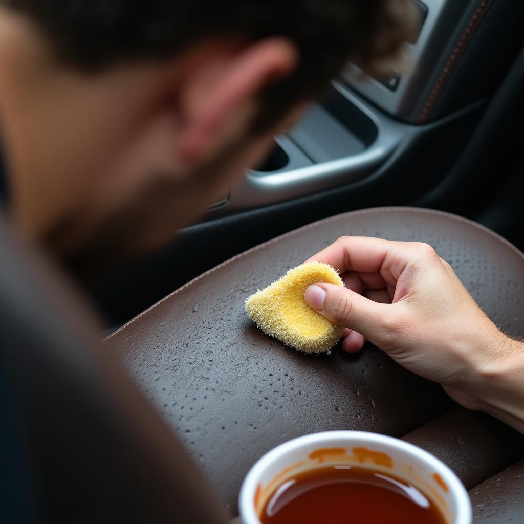 Applying leather dye to a car seat