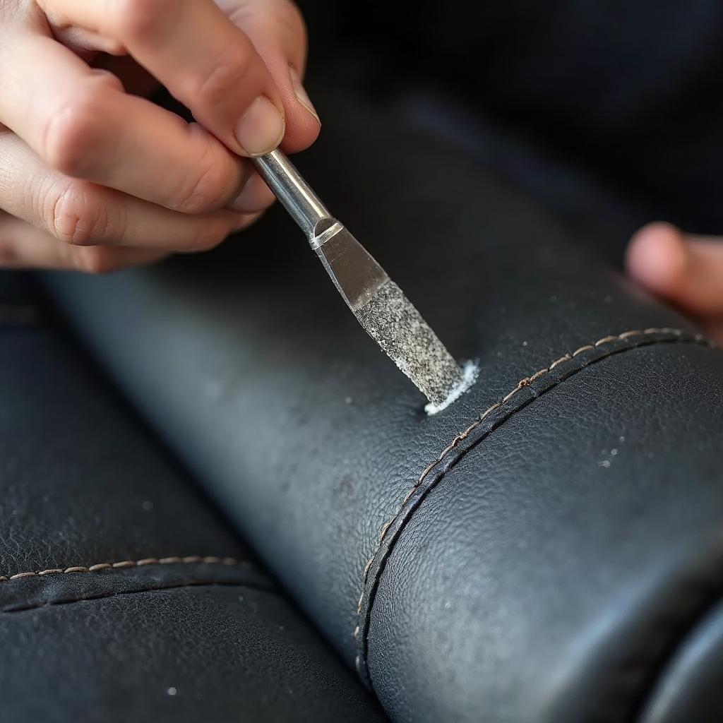 Applying Leather Filler to Car Seat Tear