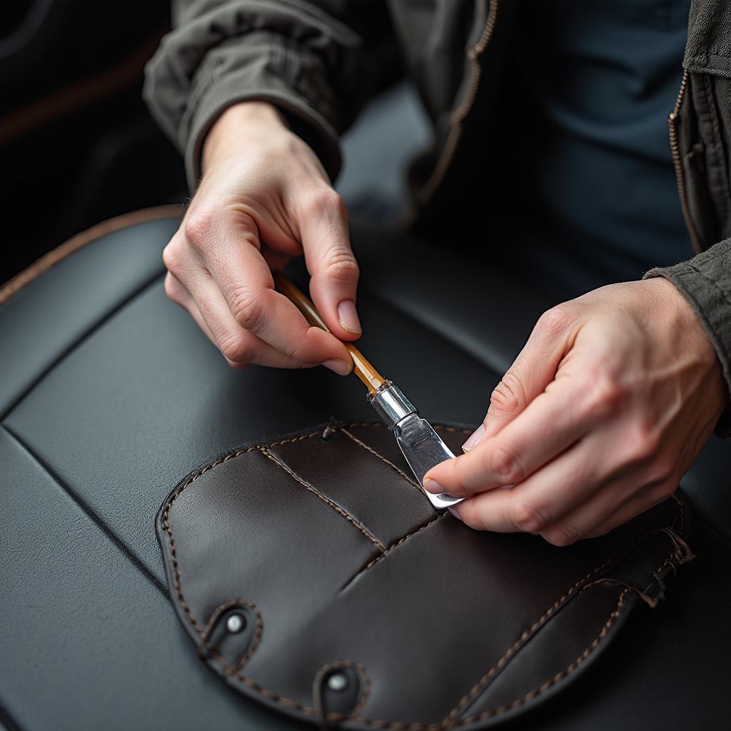 Applying Leather Filler to Car Seat