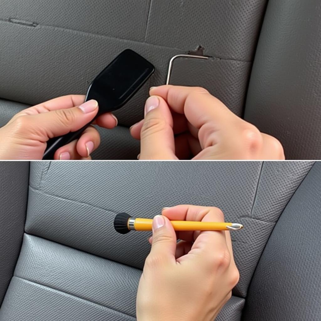 Applying Leather Filler to a Car Seat Tear