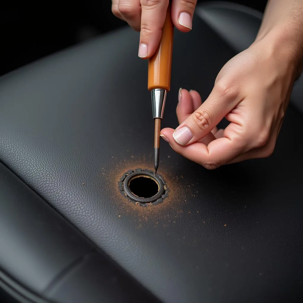 Applying Leather Filler to Car Seat