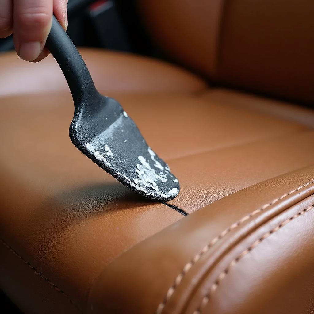 Applying Leather Filler to a Torn Car Seat