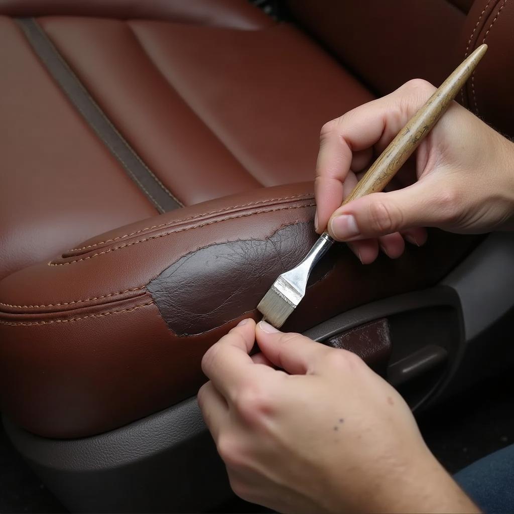 Applying Leather Filler to Car Seat