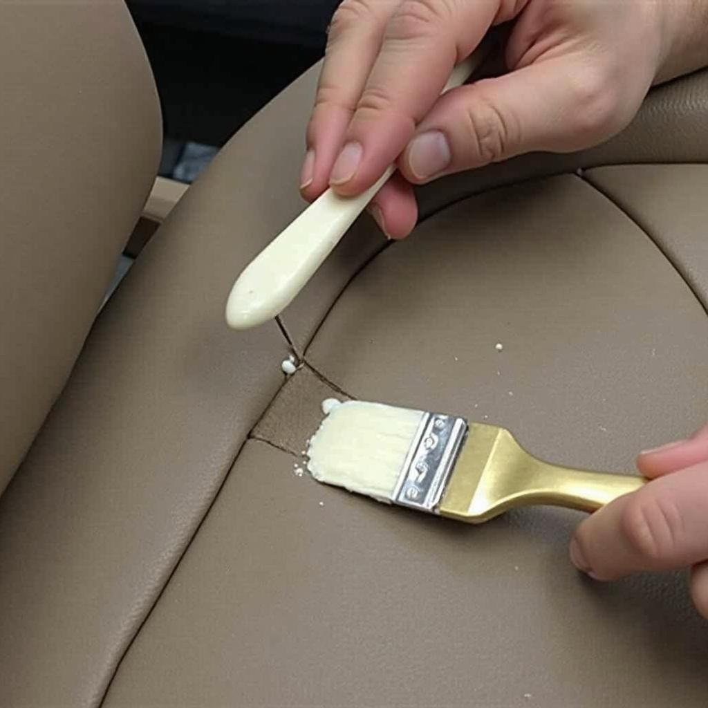 Applying Leather Filler to a Car Seat Tear