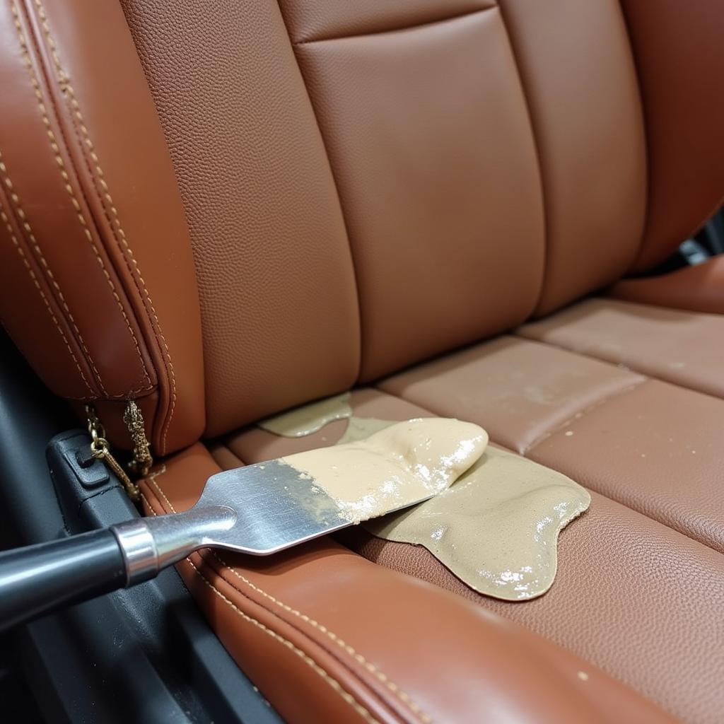 Applying Leather Filler to a Car Seat Rip