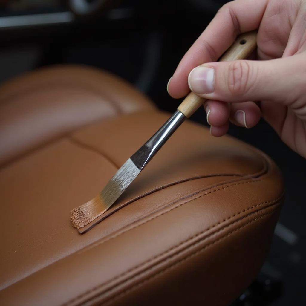 Applying Leather Filler to a Car Seat Tear