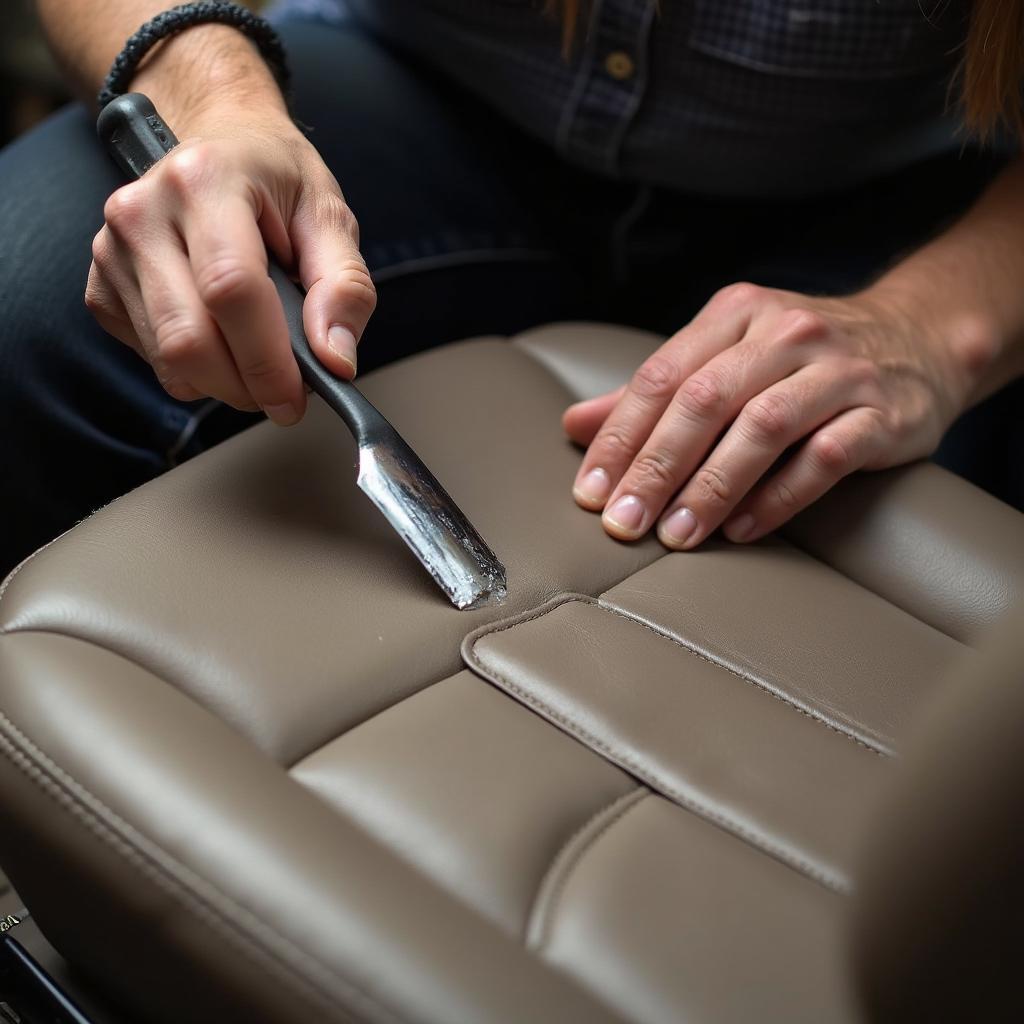 Applying Leather Repair Compound to a Car Seat Tear