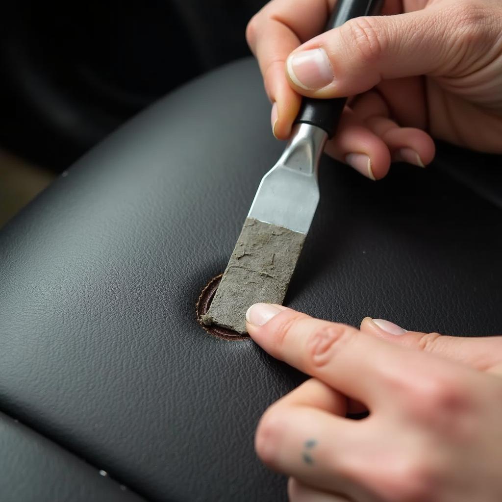 Applying Leather Repair Compound to Car Seat