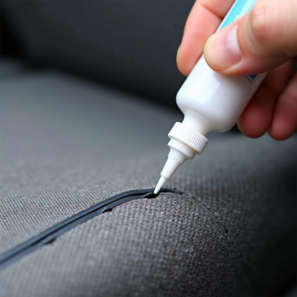  Applying Liquid Seam Sealant to Car Seat Tear