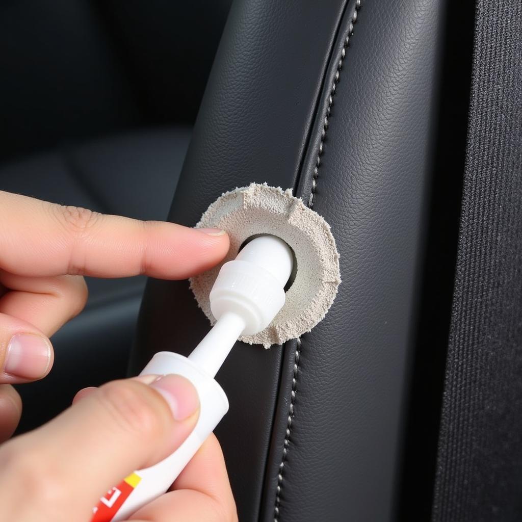 Applying Patch to Car Seat Hole