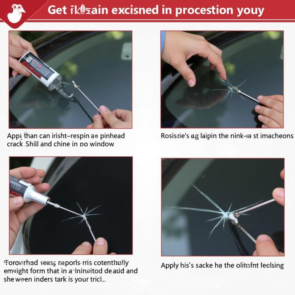 Applying resin to a pinhead crack in a car window using a repair kit