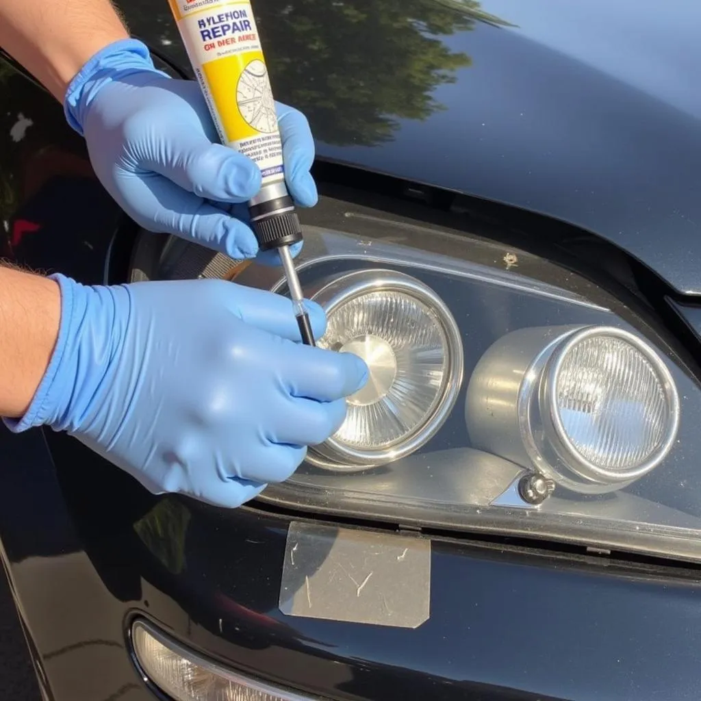 Applying Resin to Car Light Crack