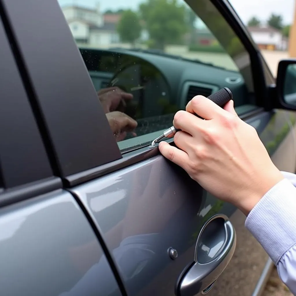 Applying resin to a car window crack