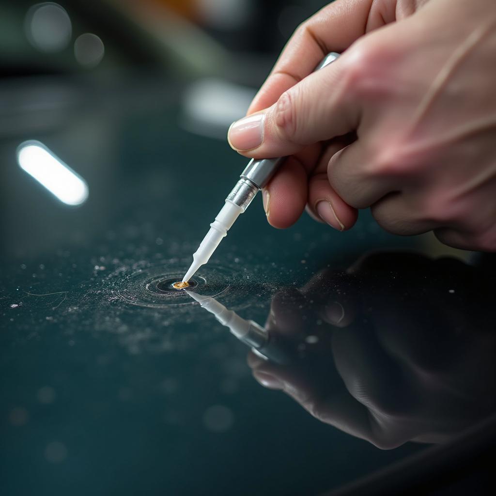 Applying Resin to Windshield Chip