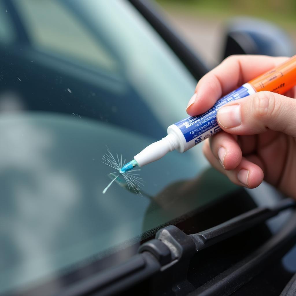 Applying Resin to Windshield Scratch