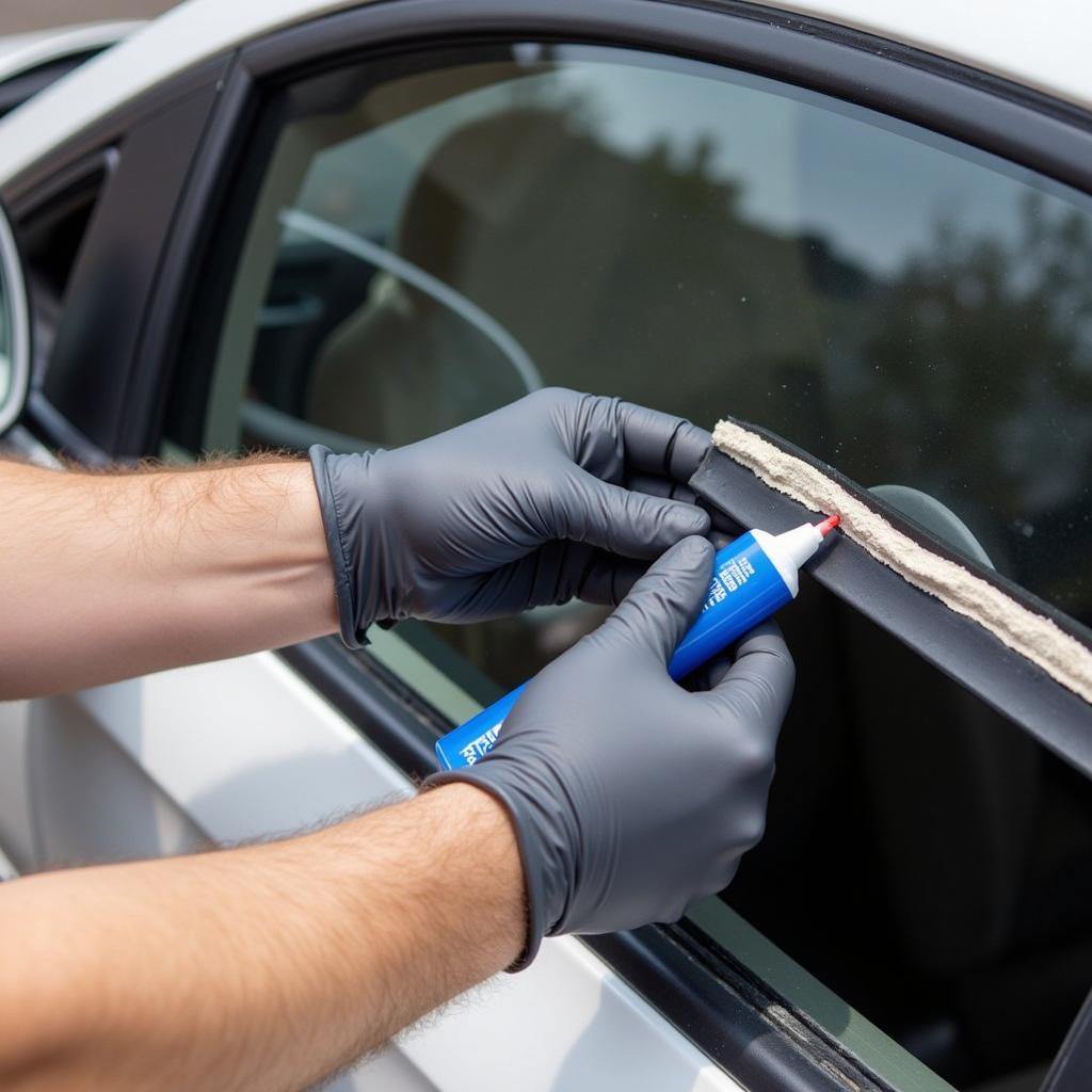 Applying Rubber Seal Adhesive to a Car Window