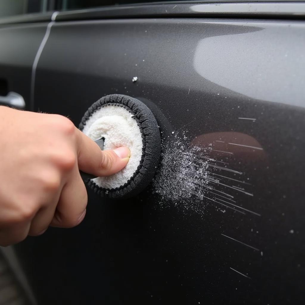 Applying Rubbing Compound to Keyed Car Paint