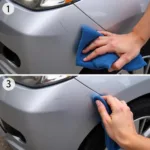 Applying rubbing compound to a car bumper scratch