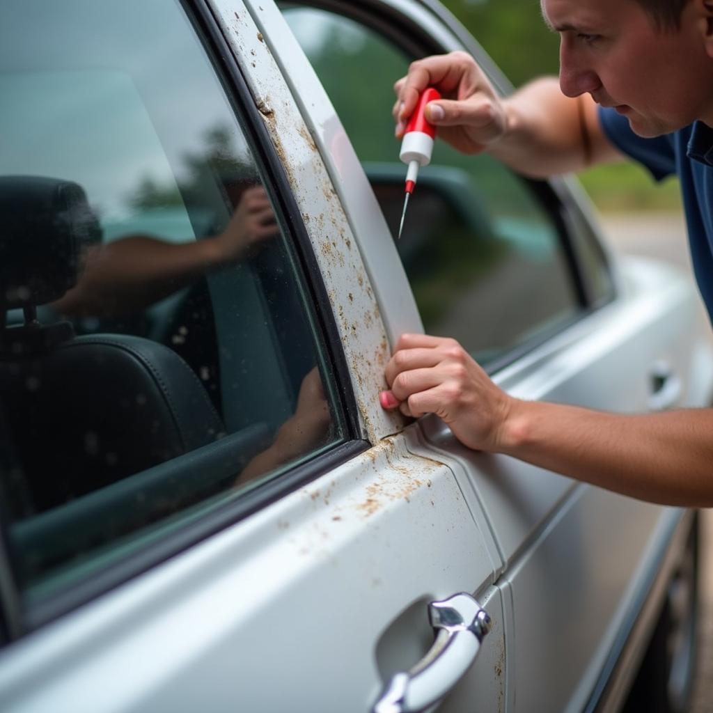 Applying Sealant to Car Window