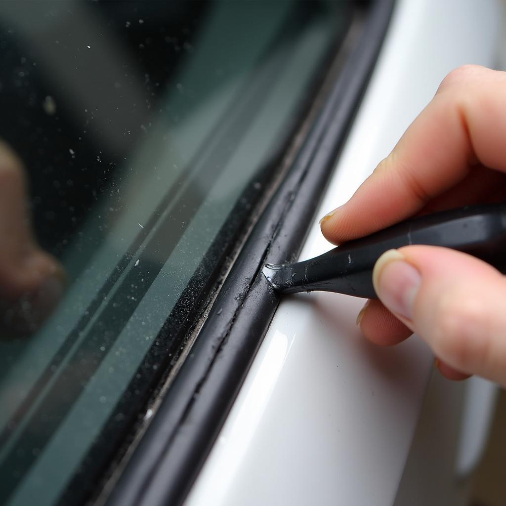 Applying Sealant to Car Window Gasket