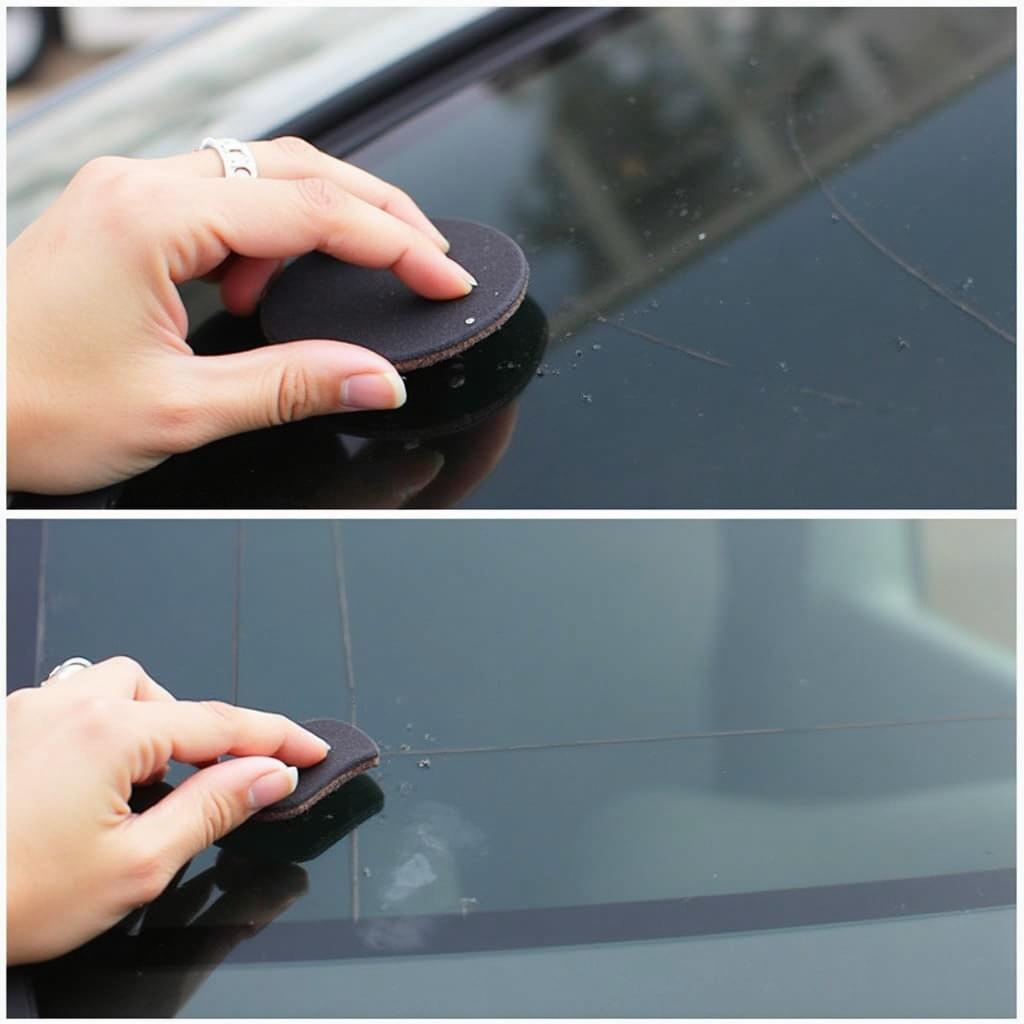 Applying Tint Repair Solution on a Car Window