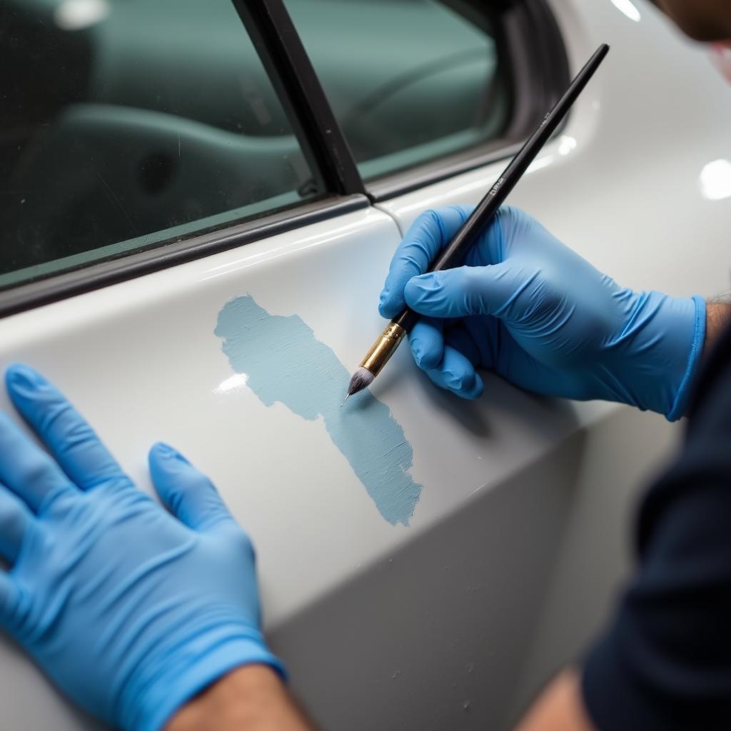 Applying touch-up paint to a car