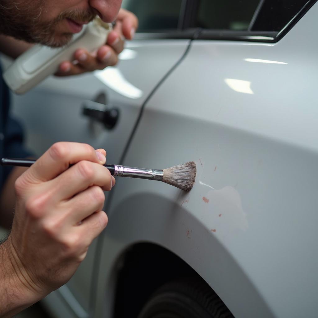 Applying Touch-Up Paint on Car Door