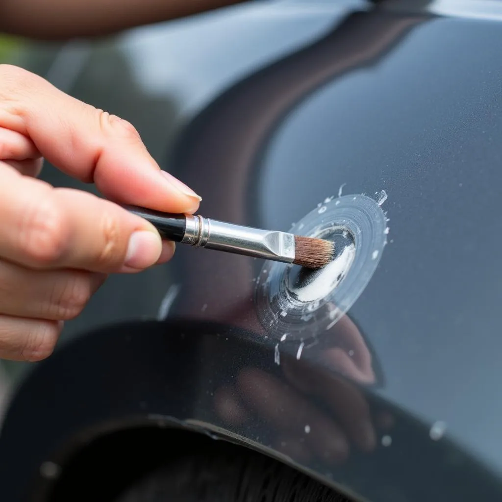 Applying touch-up paint to car chip