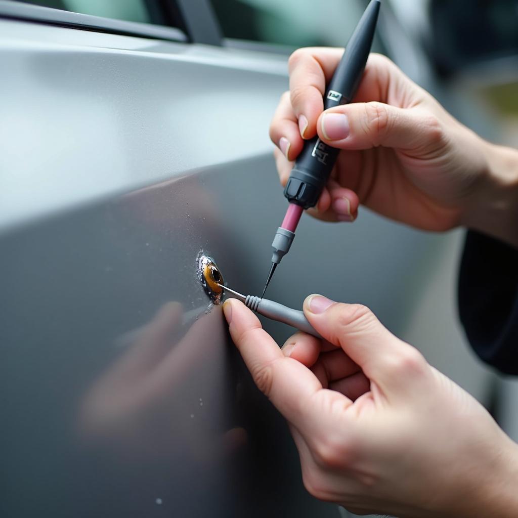 Applying touch-up paint to a car chip