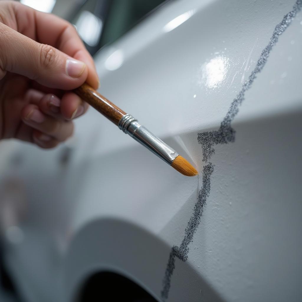 Applying Touch-Up Paint to Car Scratch