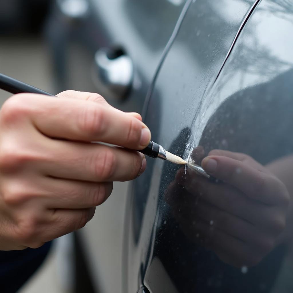 Applying Touch-Up Paint to Car Scratch