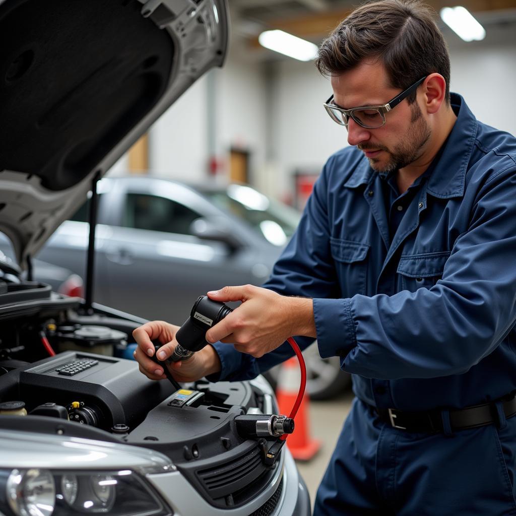 ASE Certified Technician Working on Car AC