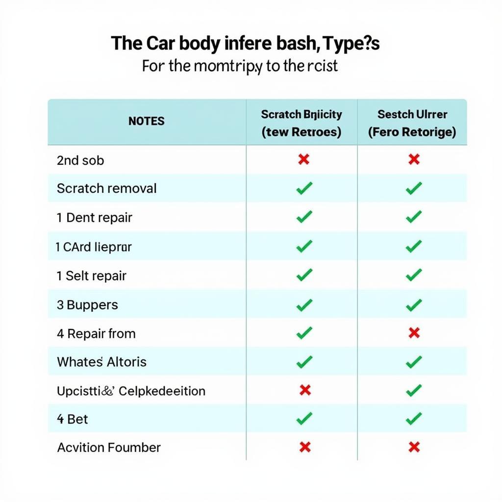 A table comparing the average cost of different car body repairs in Ashton under Lyne.