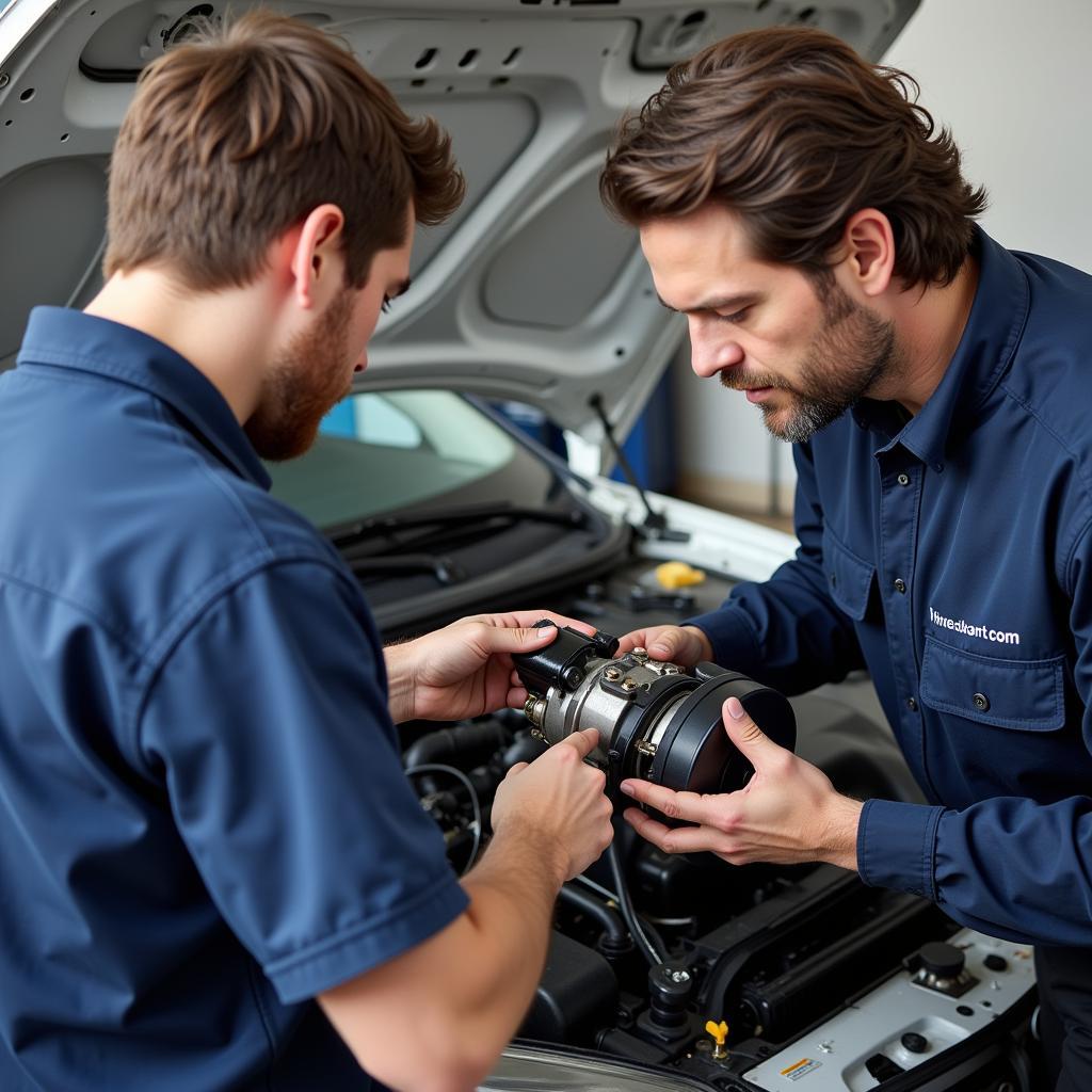 Mechanic Explaining AC Repair to Customer