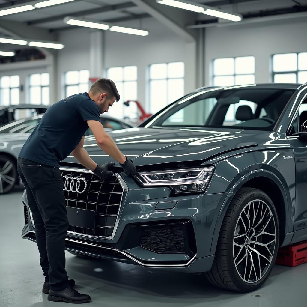 Audi Undergoing Paint Repair in Edinburgh Body Shop