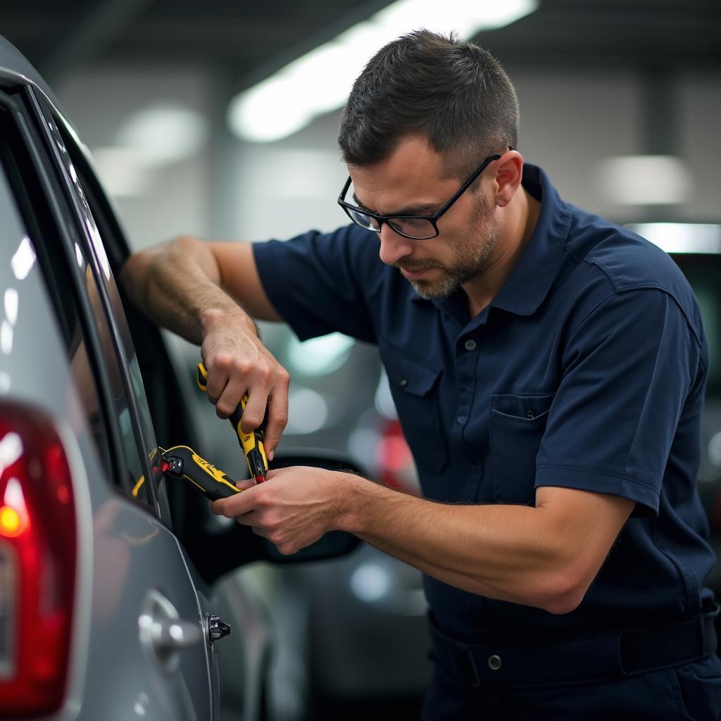 Auto Electrician Repairing Car Window Heater