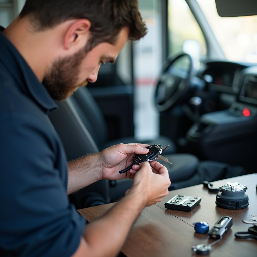 Auto Locksmith Repairing a Car Key