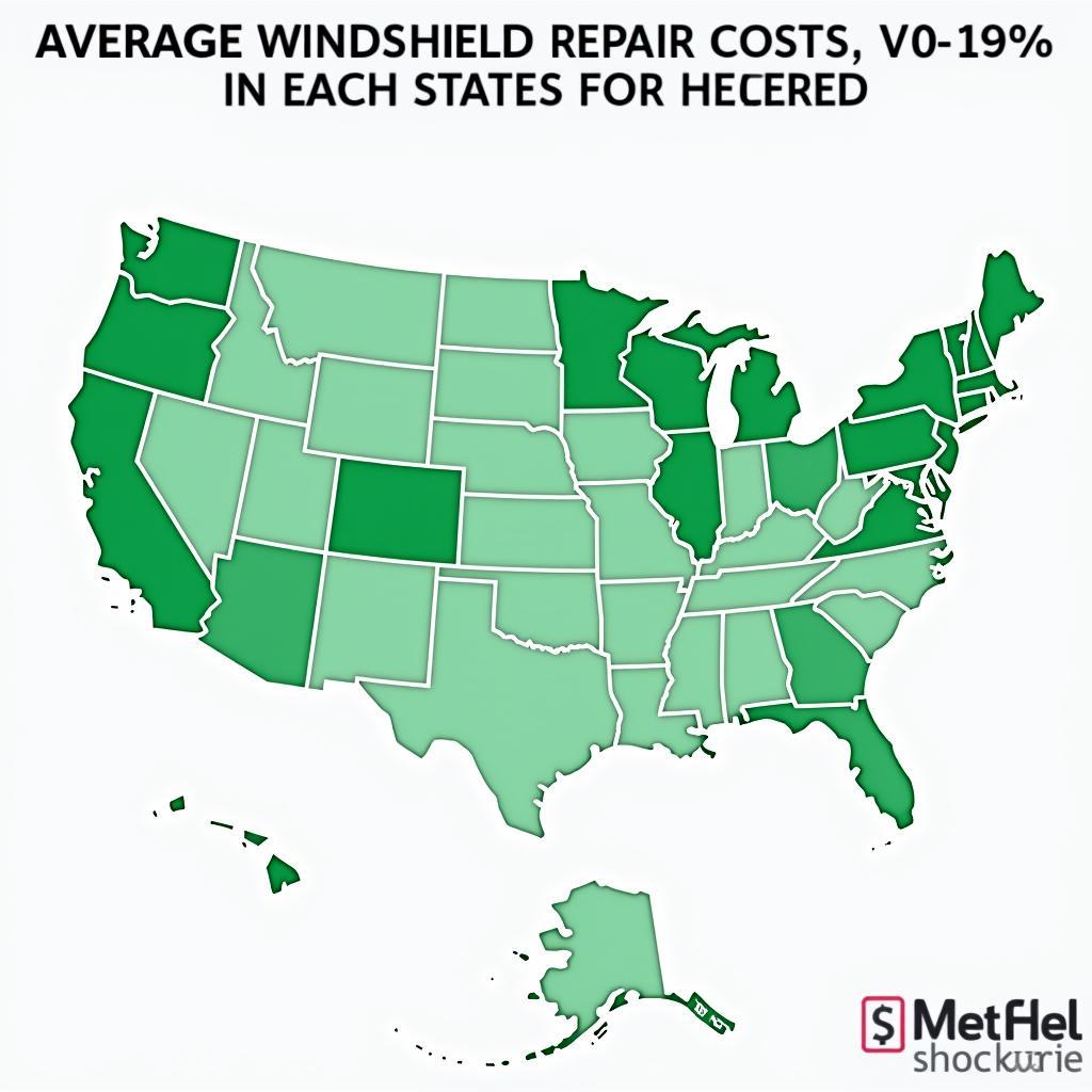 US Map Showing Average Windshield Repair Costs by State