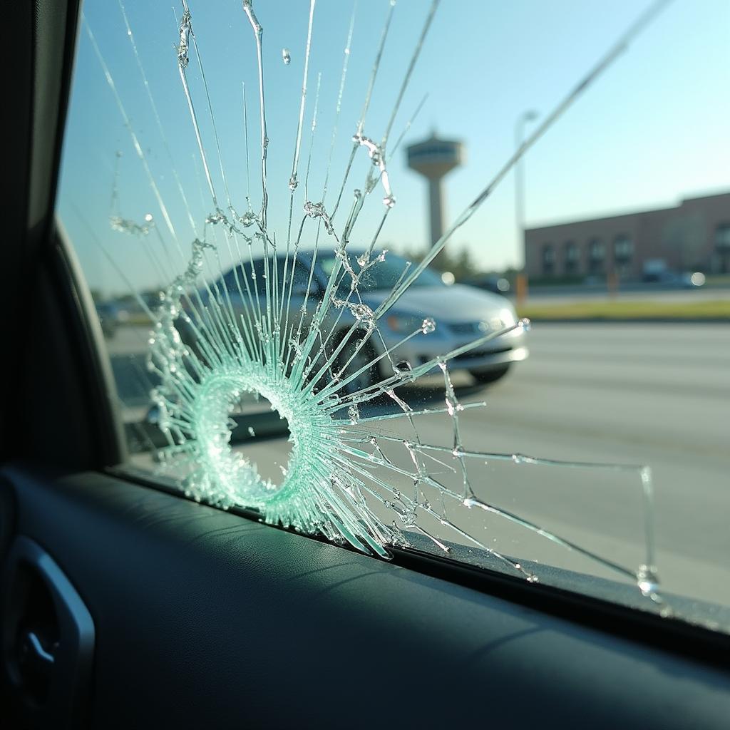 Car window with impact damage in Baytown, TX