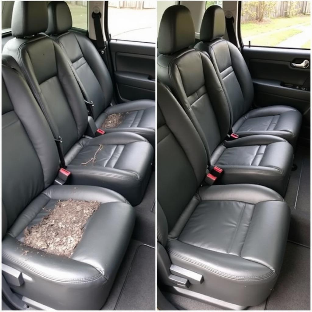 Before and after car leather seat repair in Northern Ireland