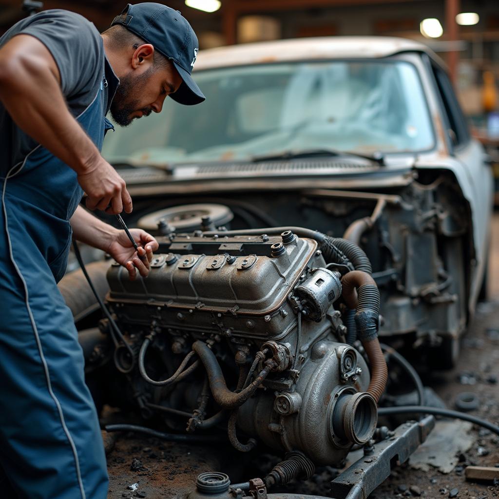 Salvaging Car Parts at a Binders Yard